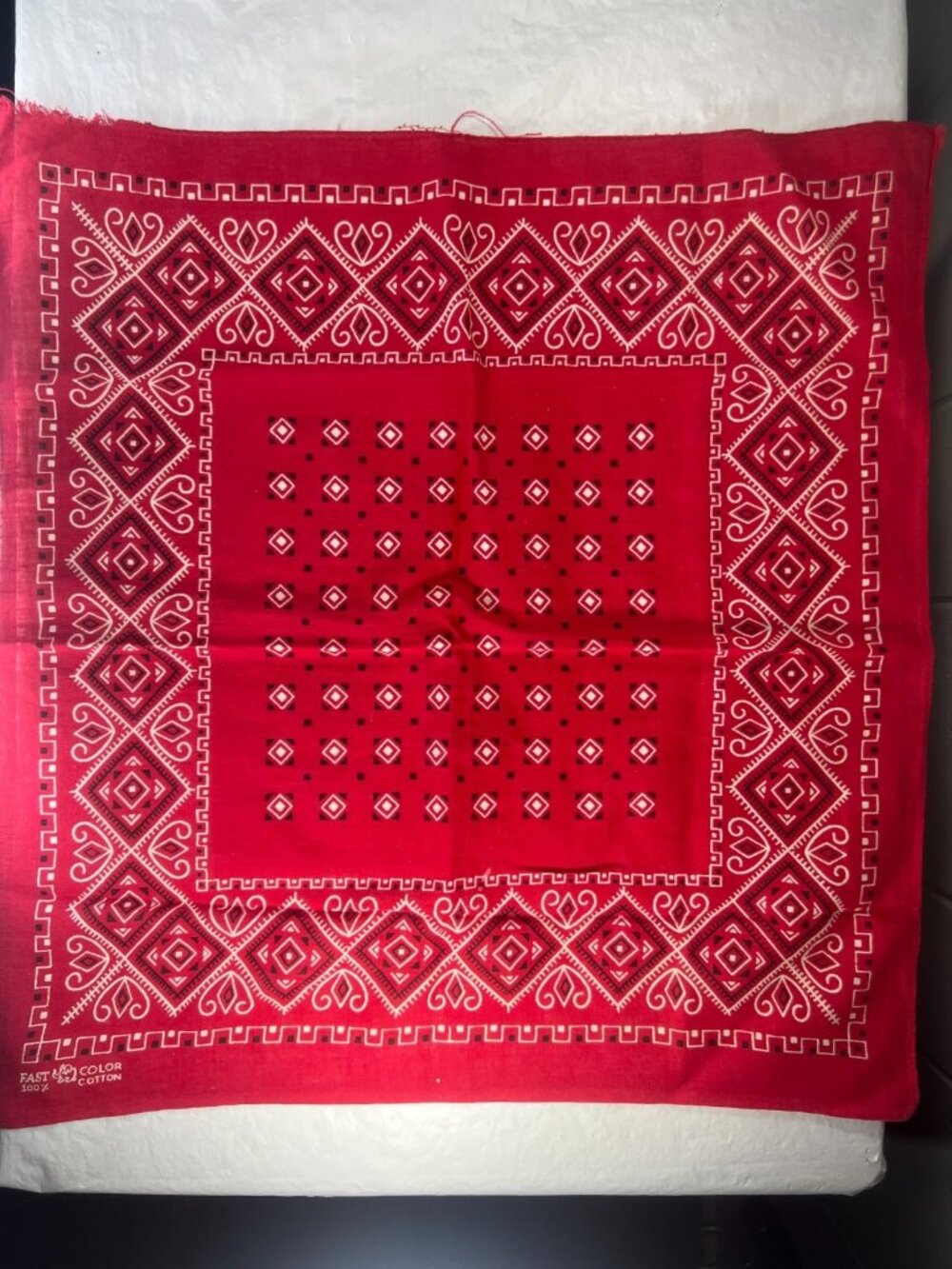 Vtg 1950s Fast Color Bandana Elephant Trunk Up Red Polka Dot Paisley Work Wear